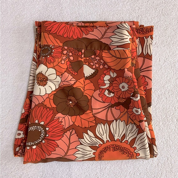 Zara Retro Vintage Orange Flower Print High Rise Flare Leg Pants M - Picture 14 of 16